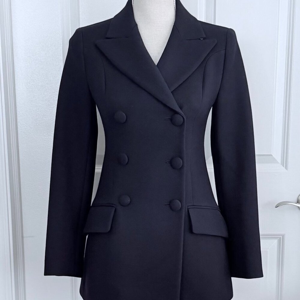 PRADA DOUBLE BREASTED NAVY WOOL BLAZER - SIZE IT 38